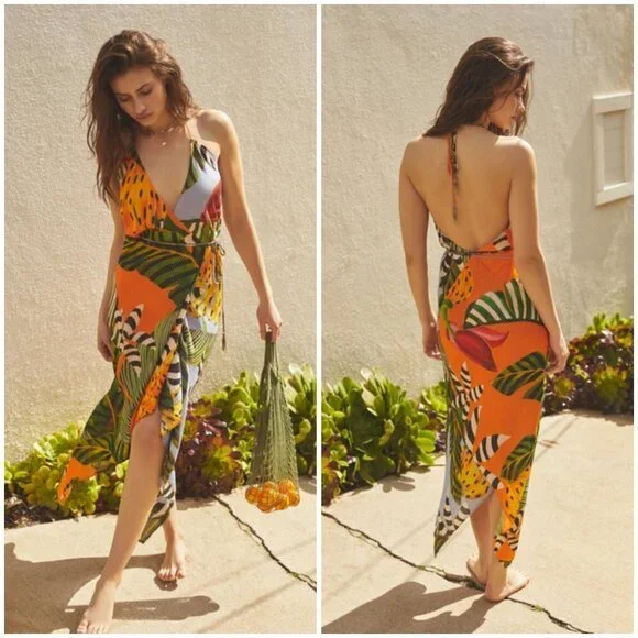 FARM RIO Striped Bananas Cover-Up Dress ~ Multi-Color Tropical Print Medium NWOT - Picture 2 of 16